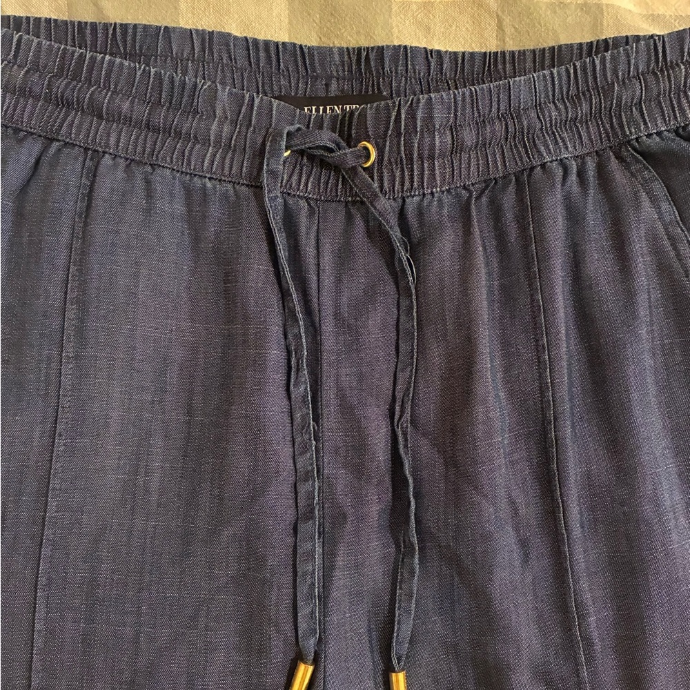 Ellen Tracy Chambray Blue Drawstring Cuffed Ankle Pants Tencel EUC S Classic - Picture 5 of 12